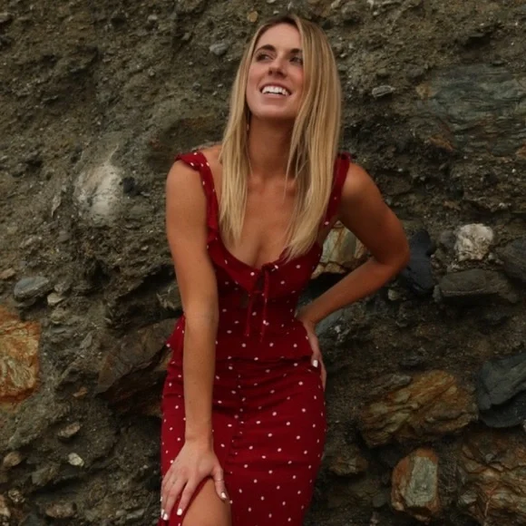 NWOT Leith red ruffle polka dot tie crop top Italian riviera retro vintage - Picture 3 of 12